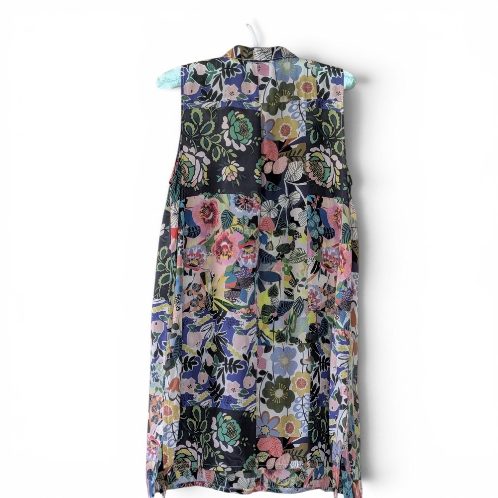 Johnny Was Womens XS Silk Patchwork Floral Sleeveless Button Front Tunic - Picture 2 of 7
